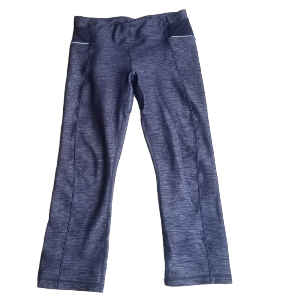 RARE! Lululemon denim jeans look capris cropped leggings button fold pants sz 8